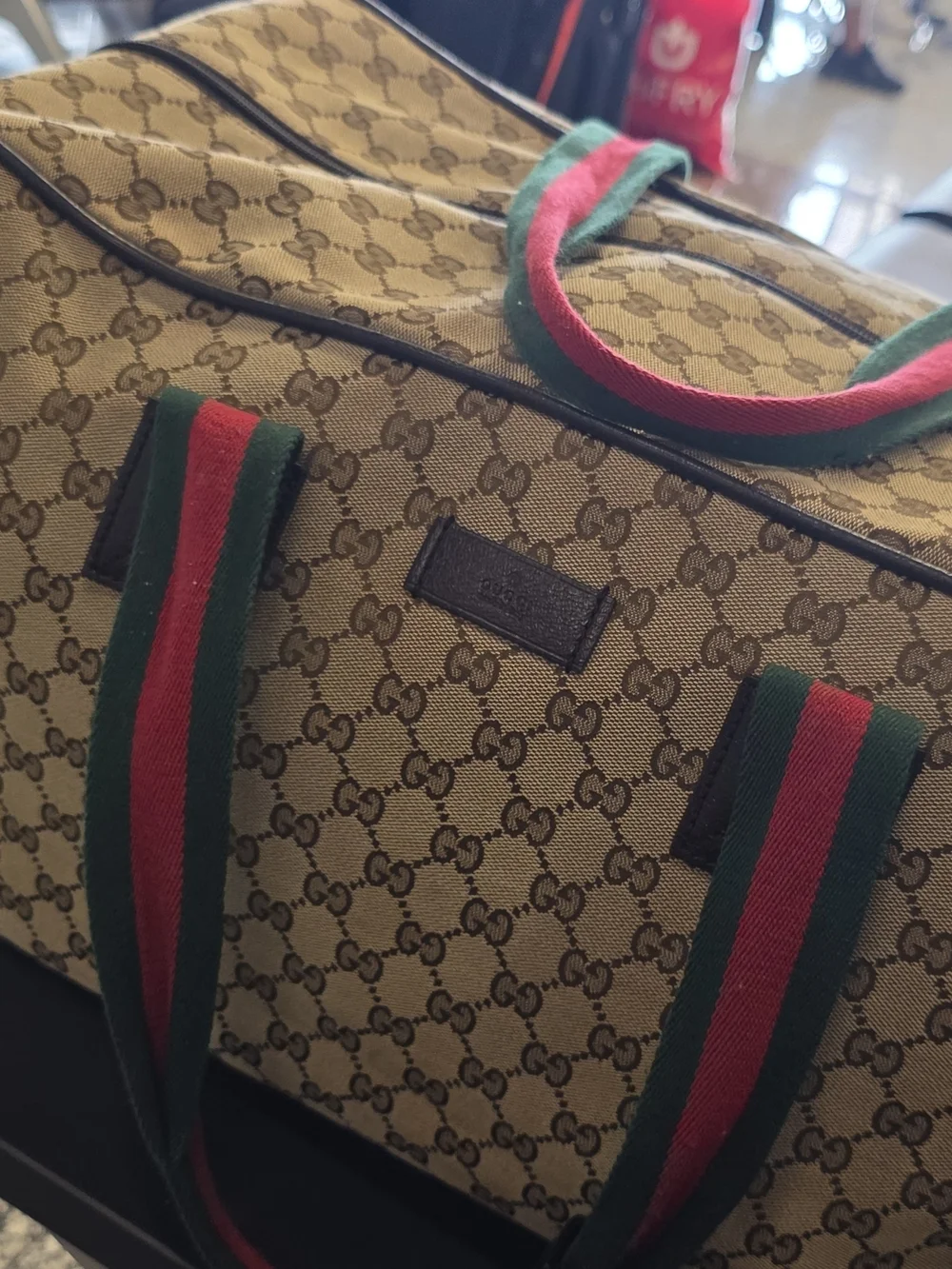 GUCCI GG Monogram Web Large Collapsible Carry On Duffle Beige Brown - Picture 2 of 12